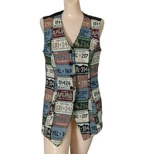 VTG Tapestry Vest Women Large Preppy Old Money Academia Tailored License Plates